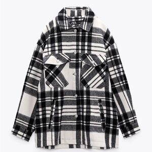 Zara Black and White Plaid Shirt Jacket